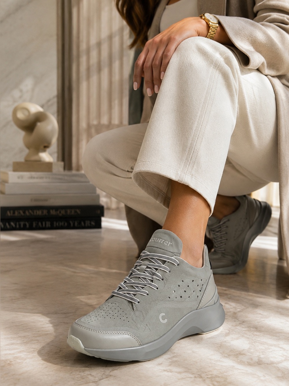 Courser Ultimate Grey Mono 8.5 Uno Luxury Italian Nubuck Sneakers Quiet Luxury